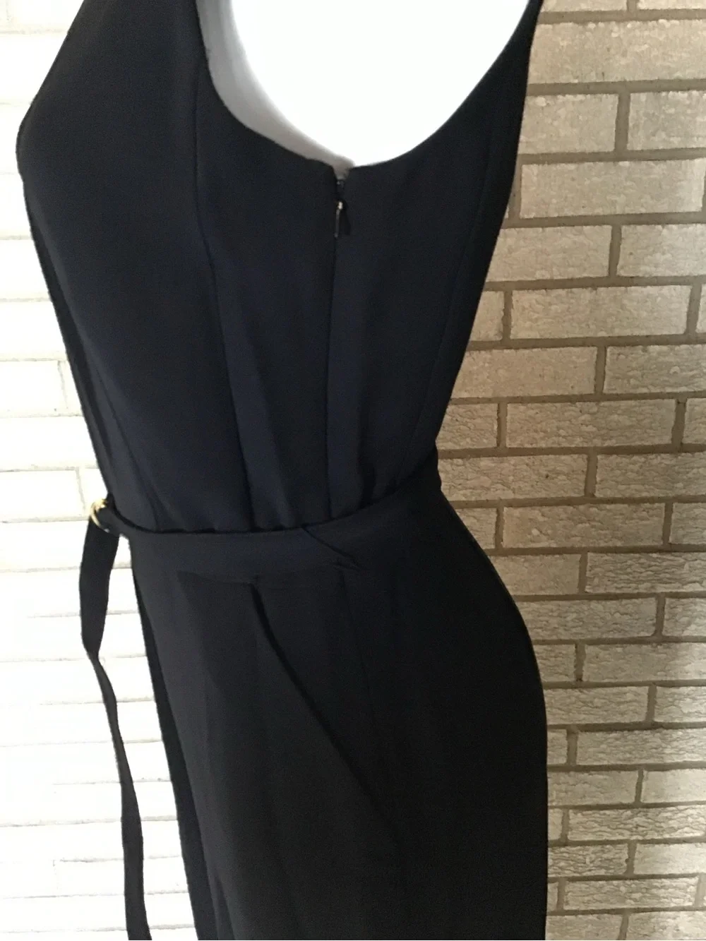 Michael Kors Sleeveless Black Belted Wide-Leg Jumpsuit with Gold Detail